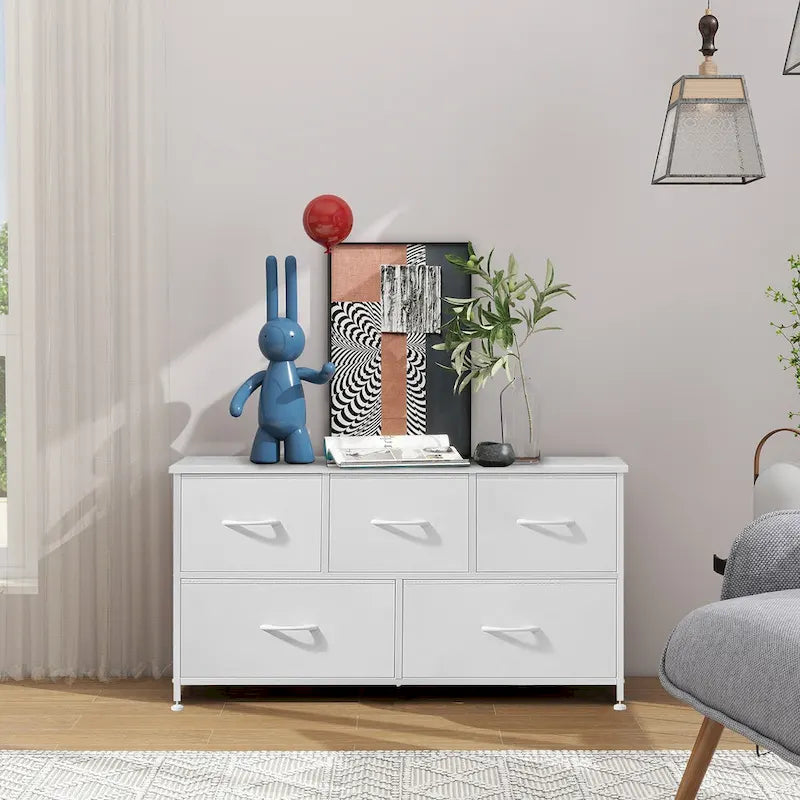 Modern 5-Drawer Chest of Drawers with Fabric Bin, Steel Frame, Wood To –  White Buffalo Furniture