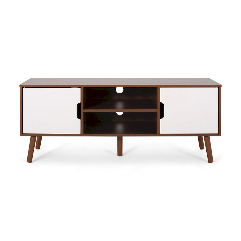 White+Walnut 47.25 TV Stand with Splayed Legs & 3 Staggered Drawers for 40 TVs