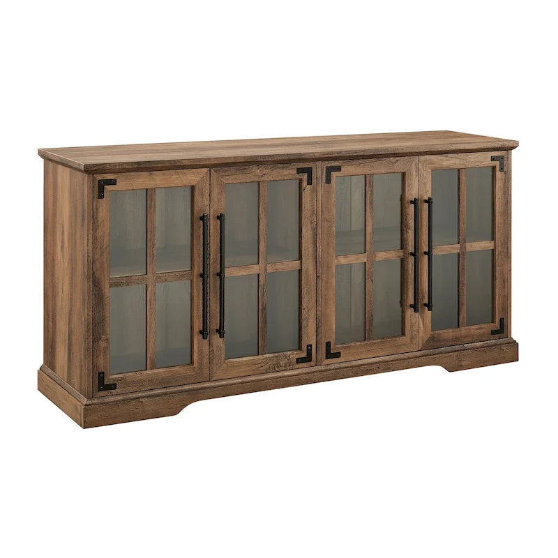 Modern Farmhouse Windowpane Glass-Door TV Stand for TVs up to 65 - Rustic Oak