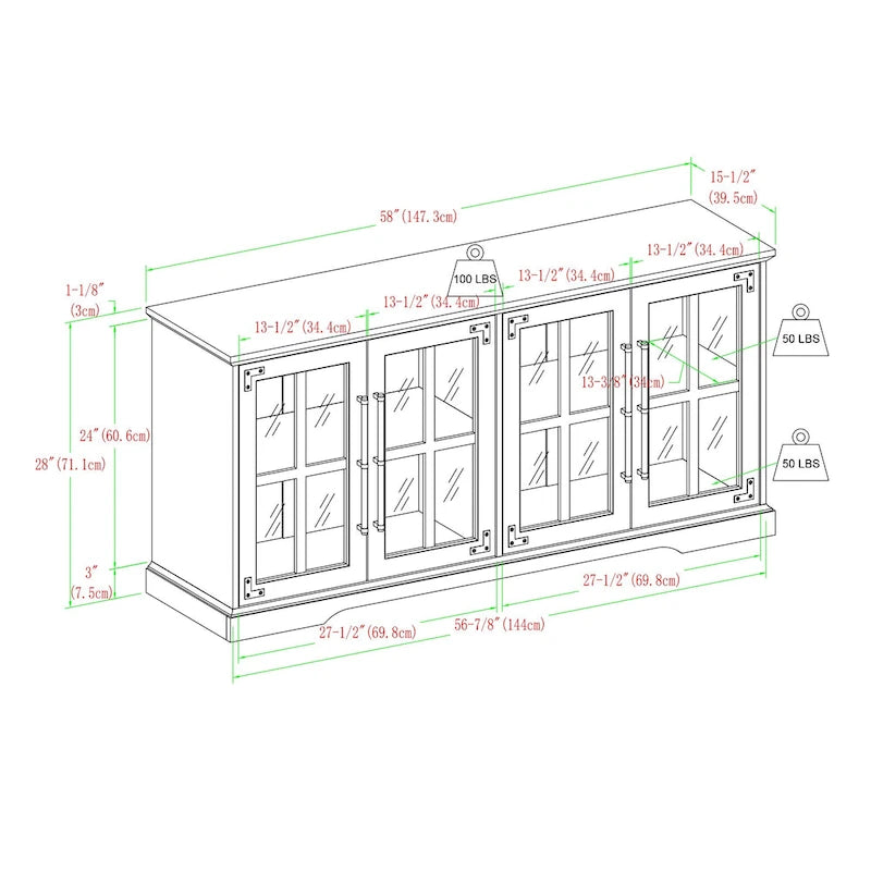 Oak Glass-Door TV Stand, Fits TVs up to 65", 1-Person Assembly
