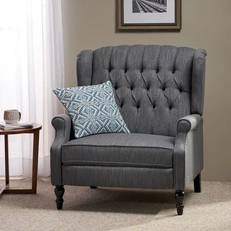 Charcoal Wingback Manual Recliner, Oversized Single Seat, Diamond Tufted