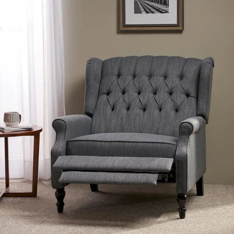 Charcoal Wingback Manual Recliner, Oversized Single Seat, Diamond Tufted