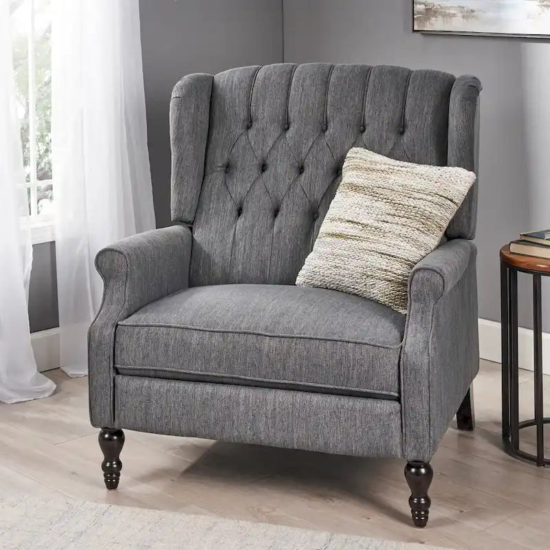 Charcoal Wingback Manual Recliner, Oversized Single Seat, Diamond Tufted