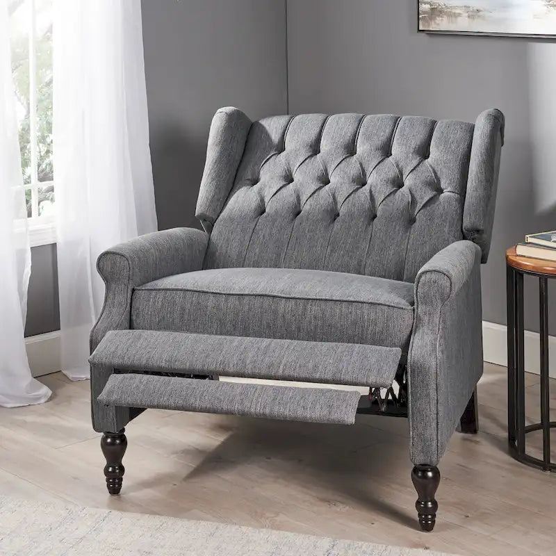 Charcoal Wingback Manual Recliner, Oversized Single Seat, Diamond Tufted