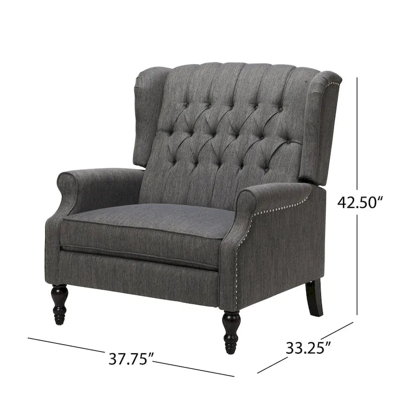 Charcoal Wingback Manual Recliner, Oversized Single Seat, Diamond Tufted
