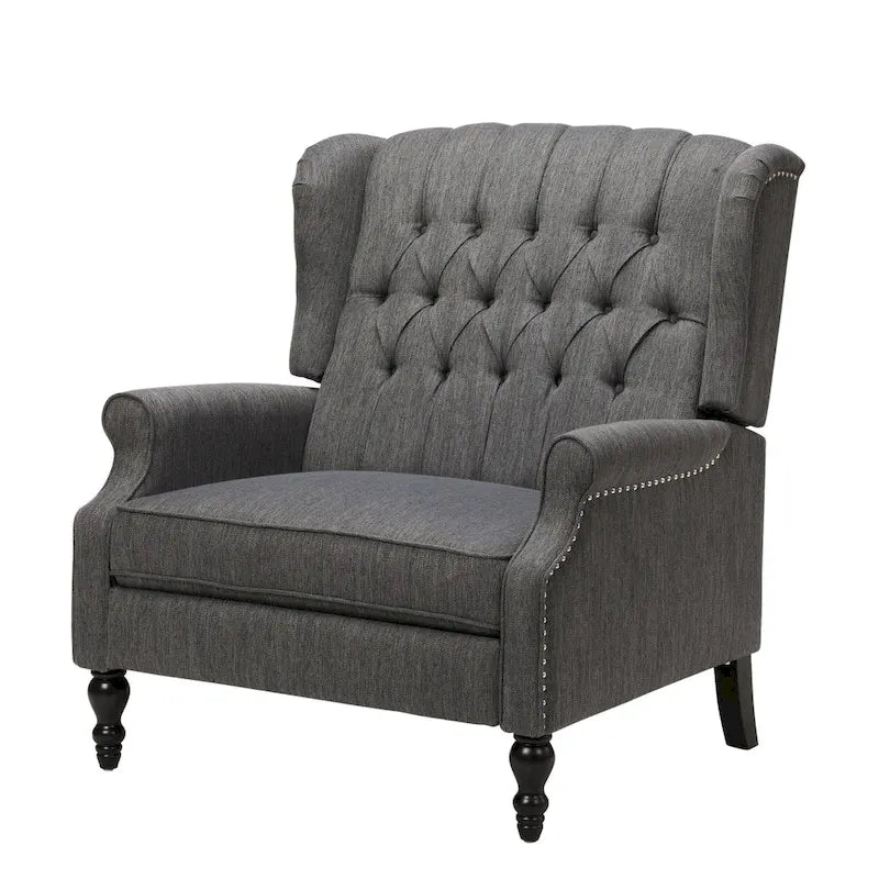 Charcoal Wingback Manual Recliner, Oversized Single Seat, Diamond Tufted