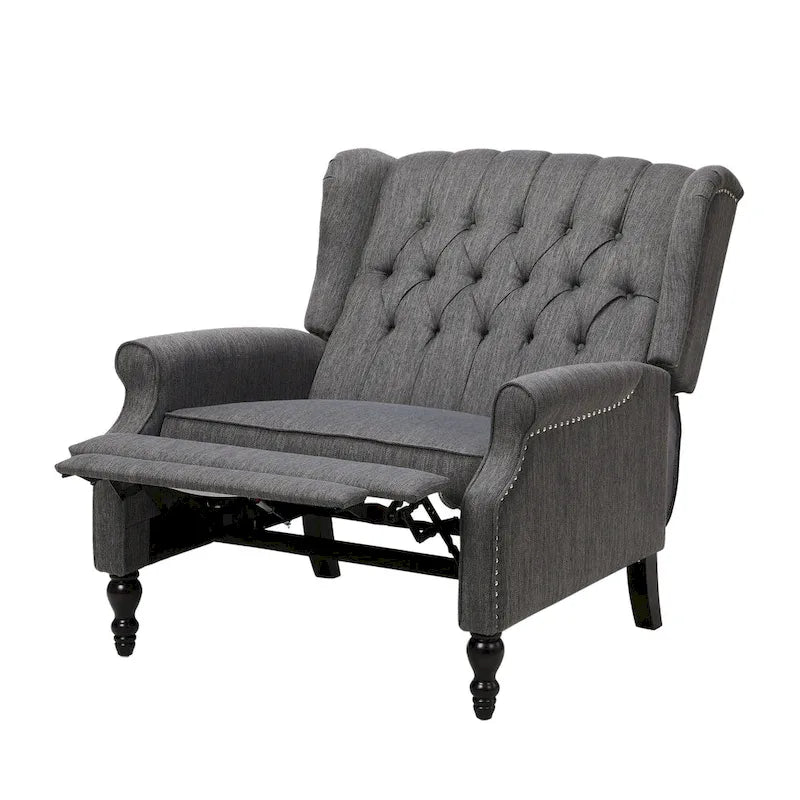 Charcoal Wingback Manual Recliner, Oversized Single Seat, Diamond Tufted