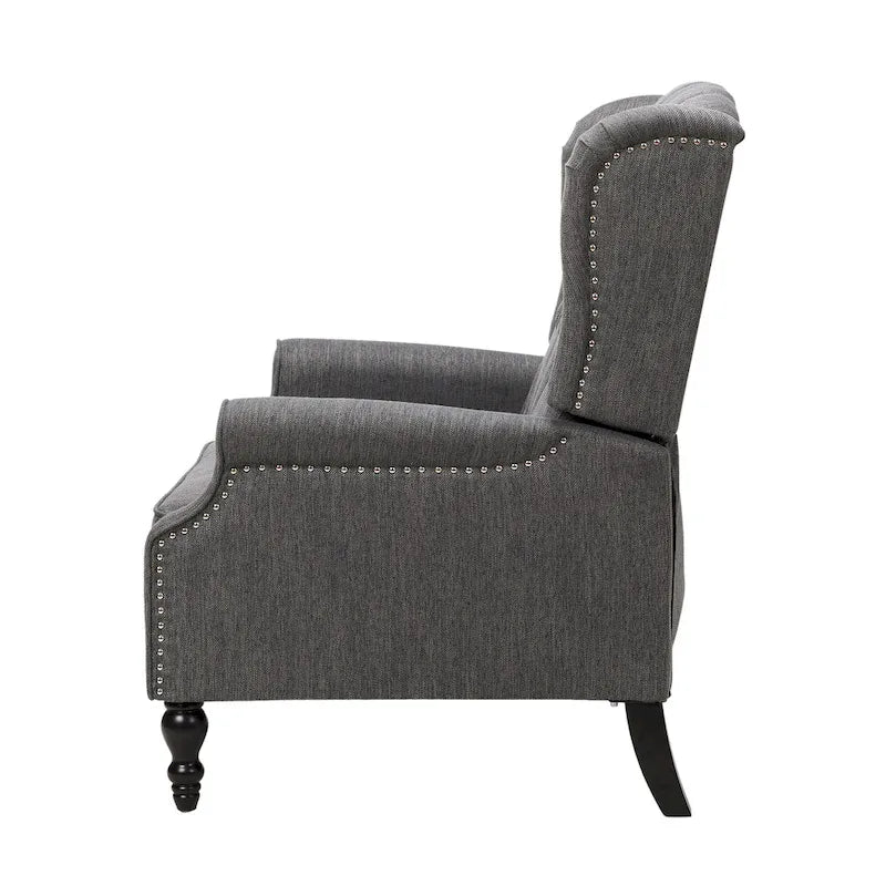 Charcoal Wingback Manual Recliner, Oversized Single Seat, Diamond Tufted