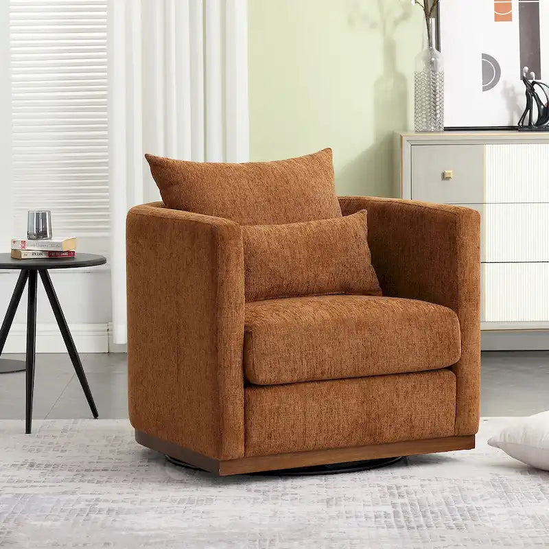 Brown Chenille 360° Swivel Accent Chair, Single Seat