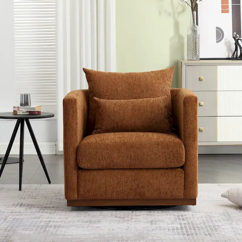 Brown Chenille 360° Swivel Accent Chair, Single Seat