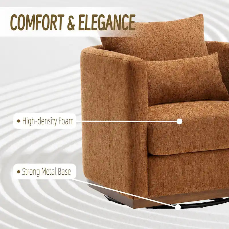 Brown Chenille 360° Swivel Accent Chair, Single Seat