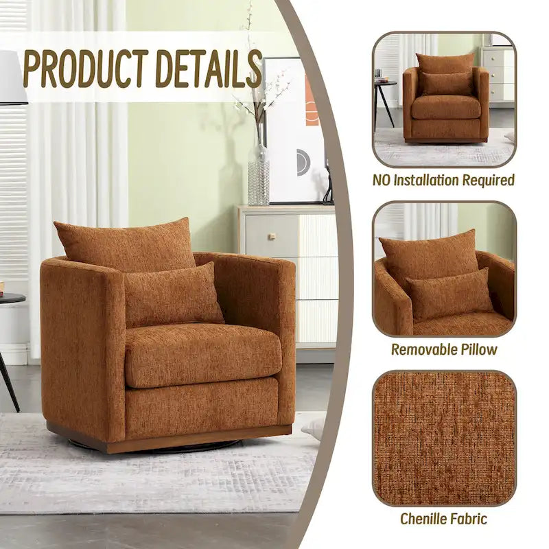 Brown Chenille 360° Swivel Accent Chair, Single Seat