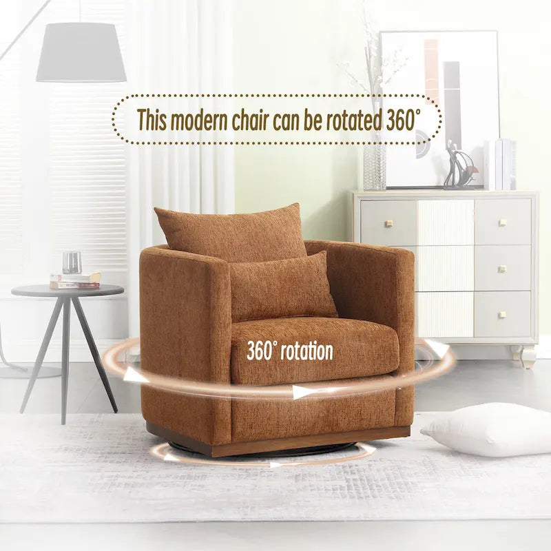 Brown Chenille 360° Swivel Accent Chair, Single Seat