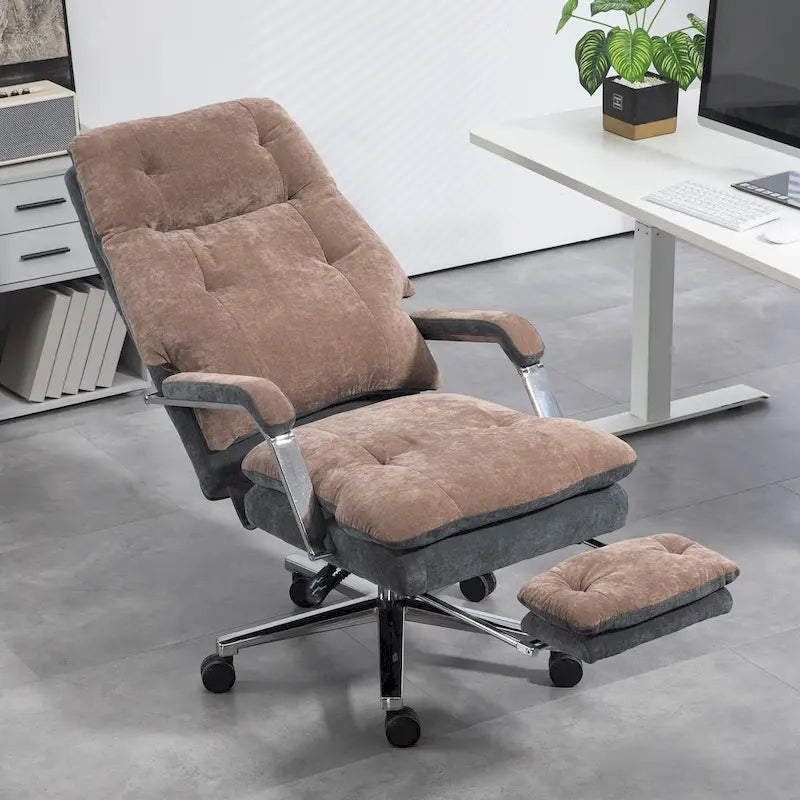 Coffee Velvet Oversized Office Recliner Chair, Swivel Wheels, Single Seat
