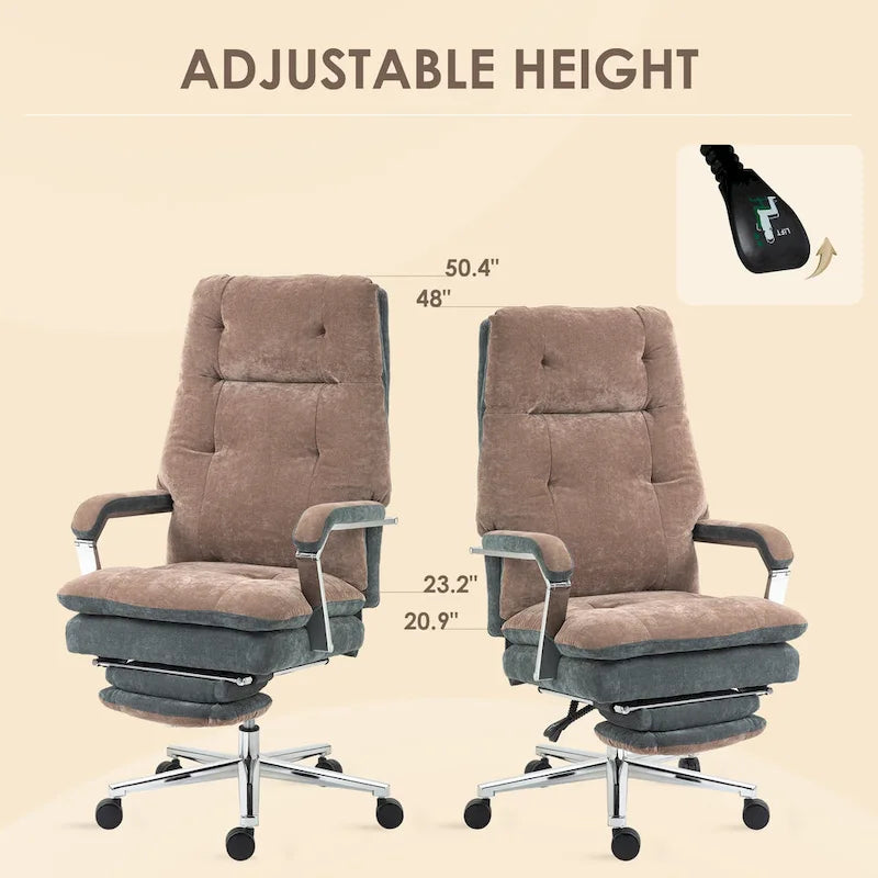 Coffee Velvet Oversized Office Recliner Chair, Swivel Wheels, Single Seat