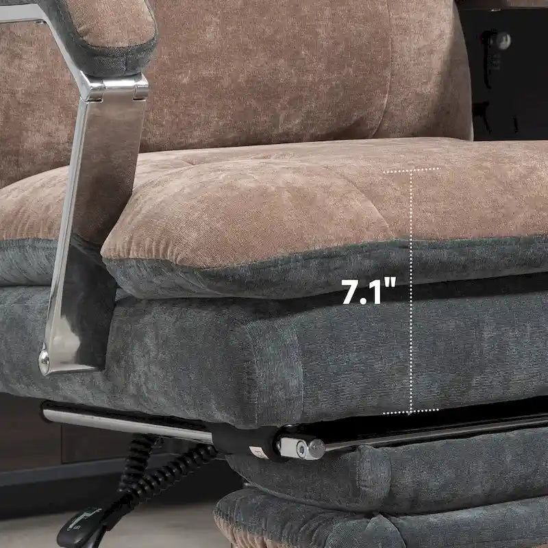 Coffee Velvet Oversized Office Recliner Chair, Swivel Wheels, Single Seat