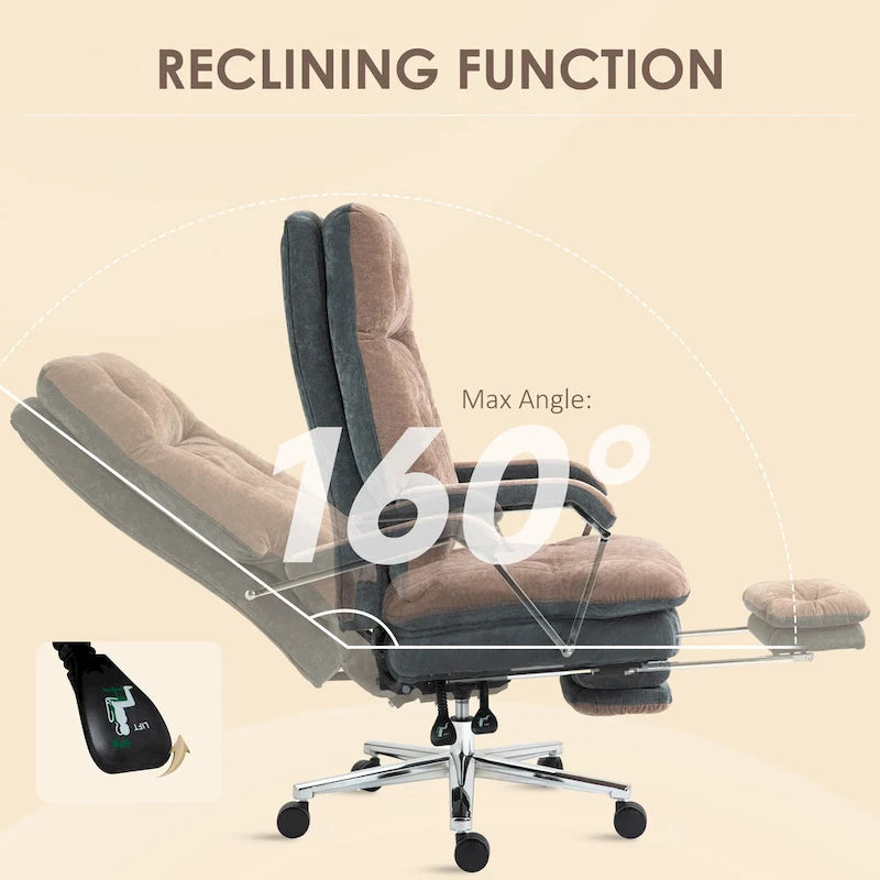 Coffee Velvet Oversized Office Recliner Chair, Swivel Wheels, Single Seat