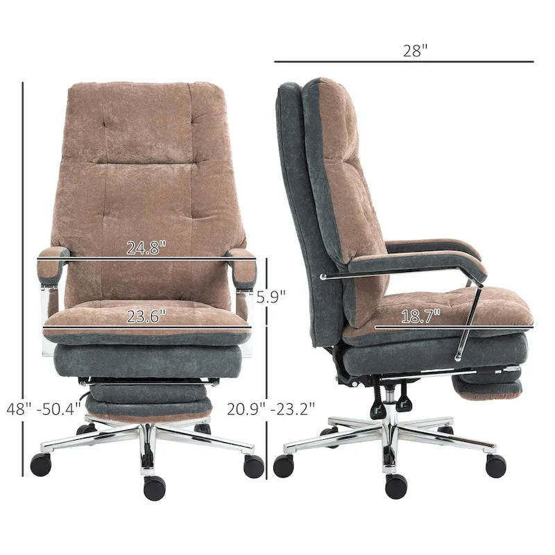 Coffee Velvet Oversized Office Recliner Chair, Swivel Wheels, Single Seat