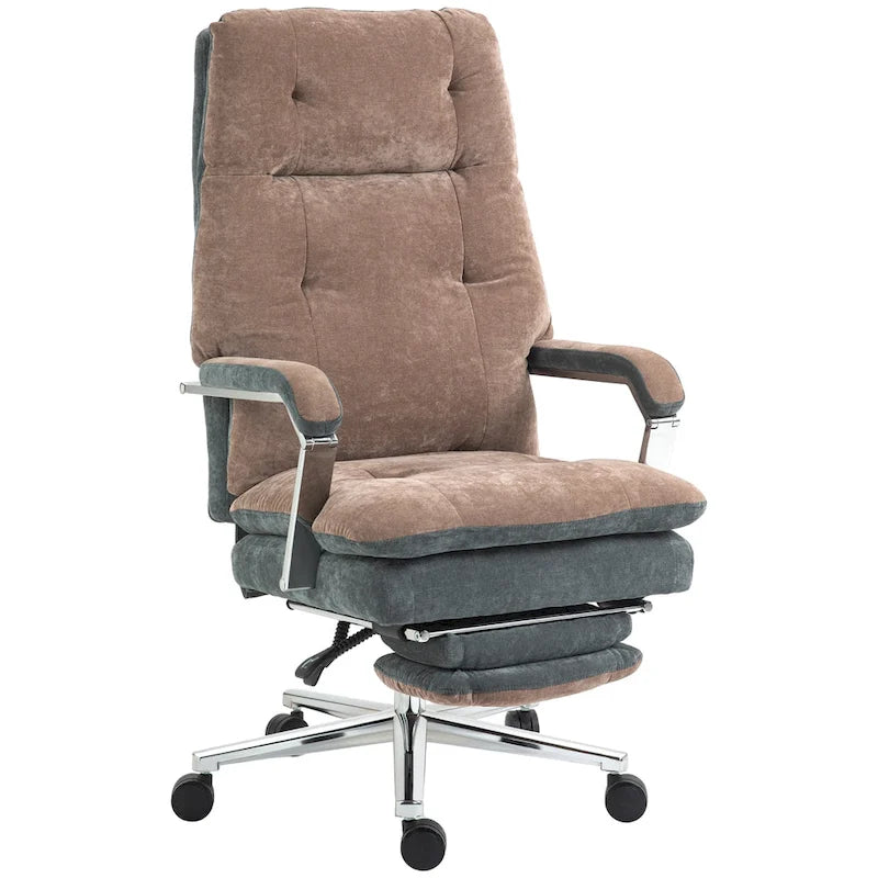Coffee Velvet Oversized Office Recliner Chair, Swivel Wheels, Single Seat