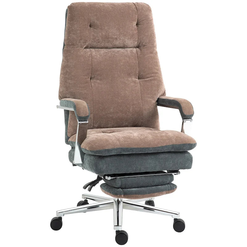 Coffee Velvet Oversized Office Recliner Chair, Swivel Wheels, Single Seat