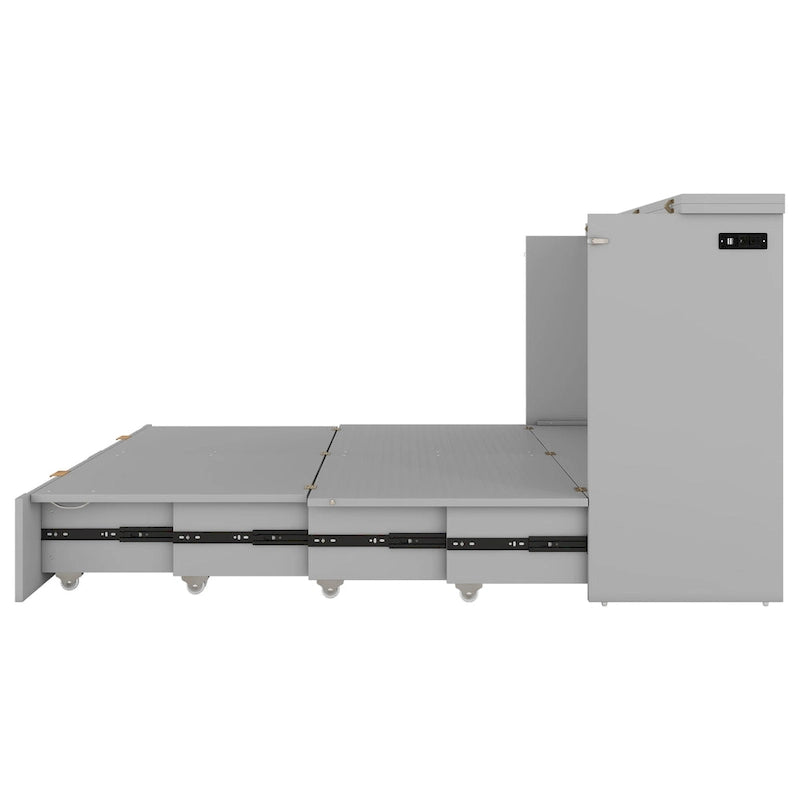 Grey Full Size Murphy Wall Bed with Drawer, Sockets & USB Ports (1 Person)