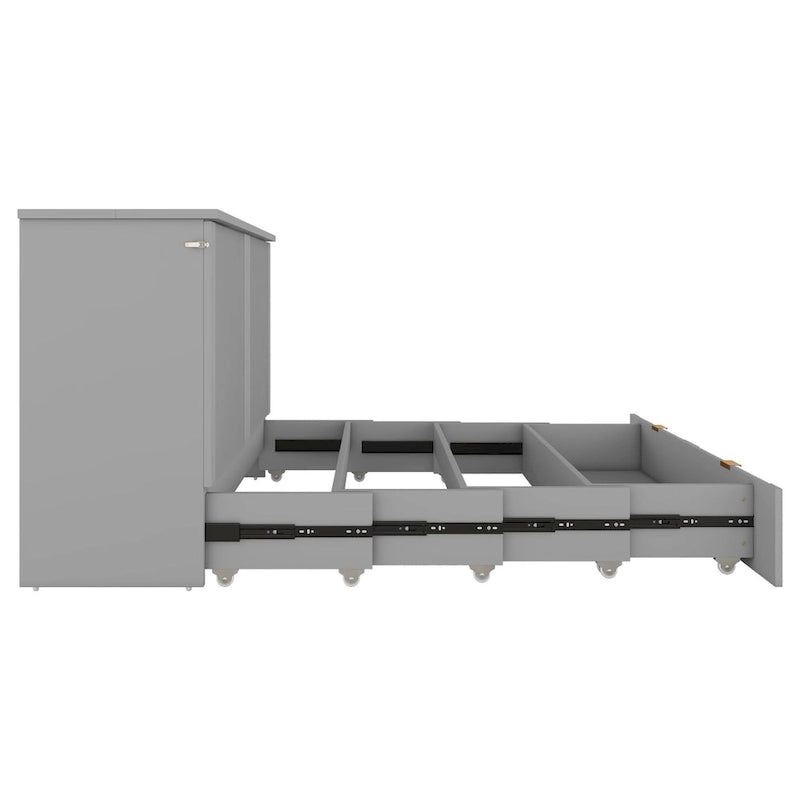 Grey Full Size Murphy Wall Bed with Drawer, Sockets & USB Ports (1 Person)