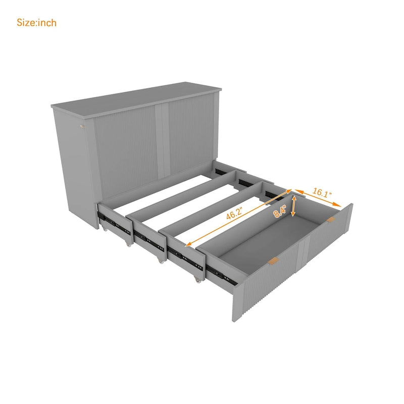 Grey Full Size Murphy Wall Bed with Drawer, Sockets & USB Ports (1 Person)
