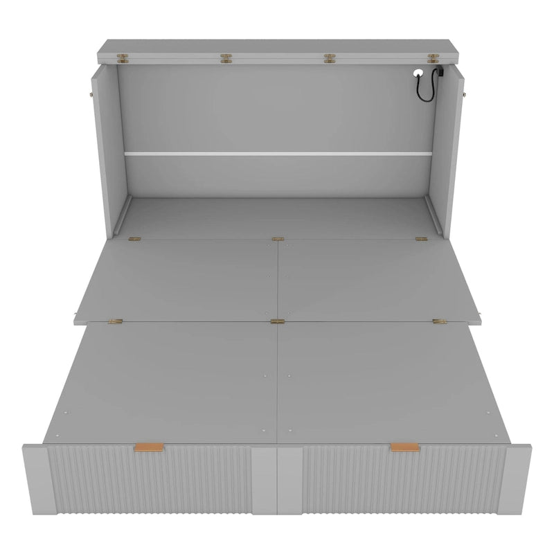 Grey Full Size Murphy Wall Bed with Drawer, Sockets & USB Ports (1 Person)