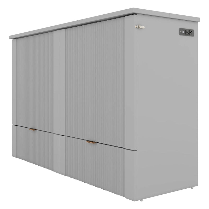 Grey Full Size Murphy Wall Bed with Drawer, Sockets & USB Ports (1 Person)