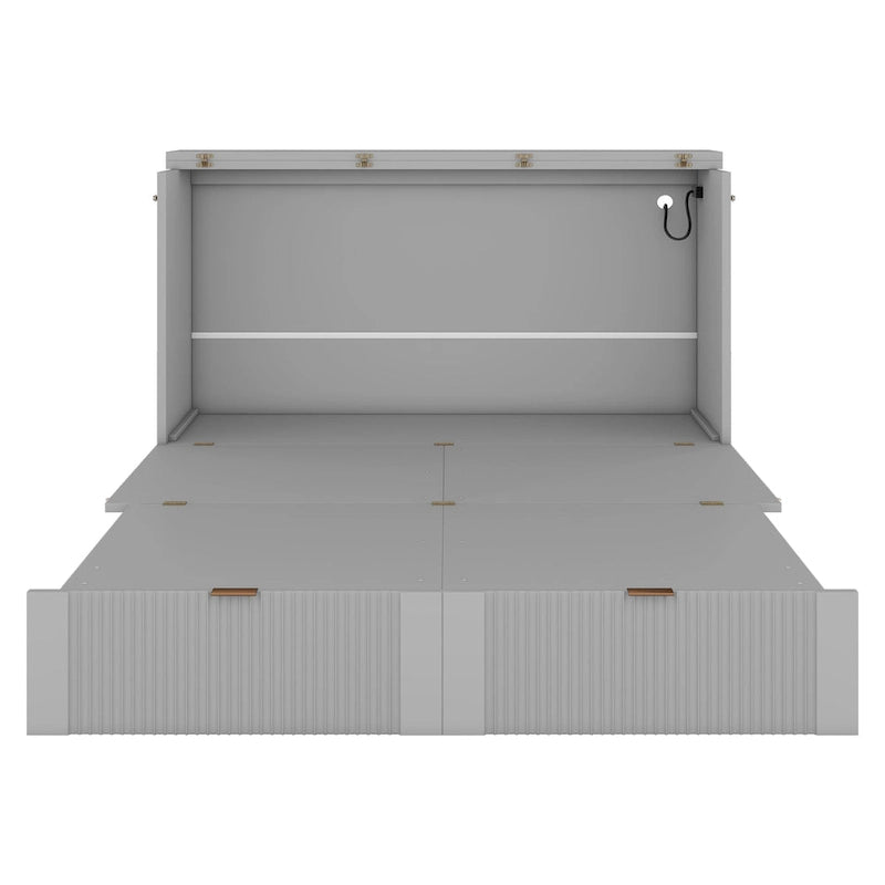 Grey Full Size Murphy Wall Bed with Drawer, Sockets & USB Ports (1 Person)