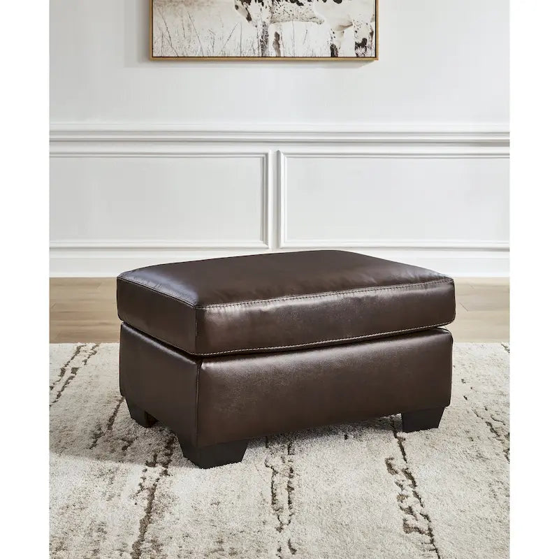 Dark Brown / Dark Blue Leather & Faux Leather Ottoman, 1-Seat