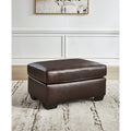 Dark Brown / Dark Blue Leather & Faux Leather Ottoman, 1-Seat