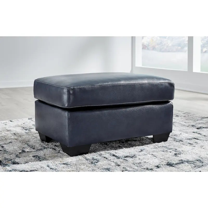 Dark Brown / Dark Blue Leather & Faux Leather Ottoman, 1-Seat