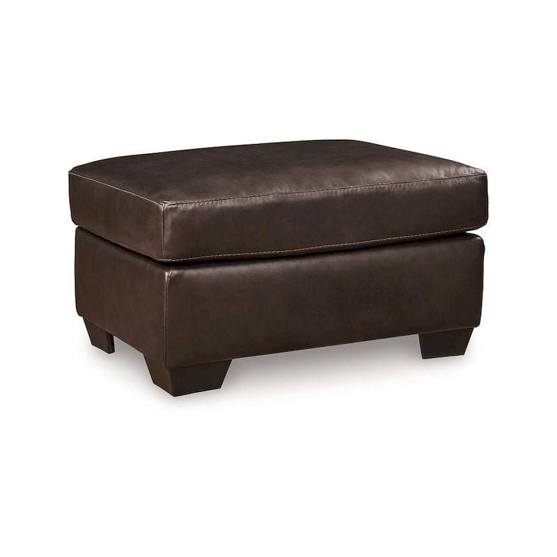 Dark Brown / Dark Blue Leather & Faux Leather Ottoman, 1-Seat