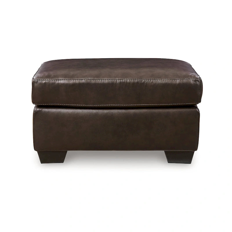 Dark Brown / Dark Blue Leather & Faux Leather Ottoman, 1-Seat
