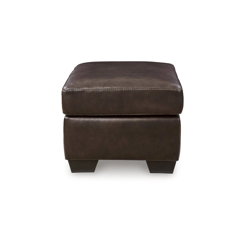 Dark Brown / Dark Blue Leather & Faux Leather Ottoman, 1-Seat