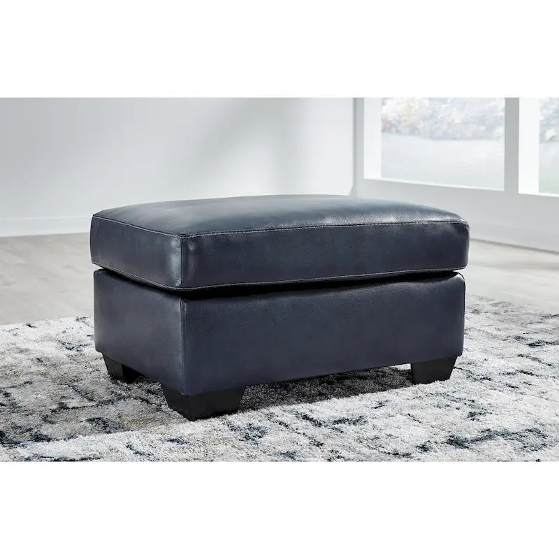 Dark Brown / Dark Blue Leather & Faux Leather Ottoman, 1-Seat