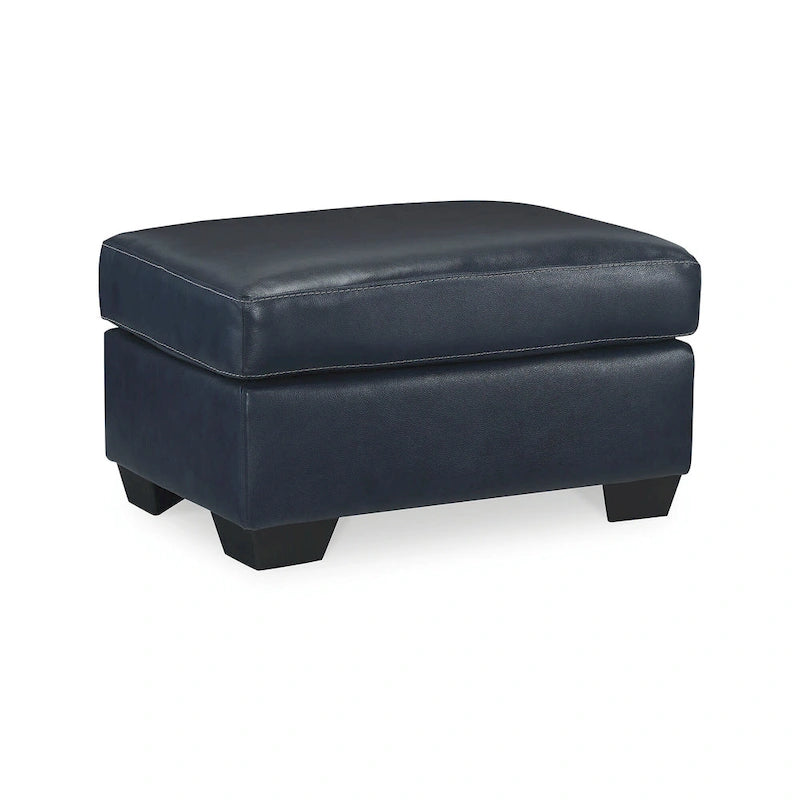 Dark Brown / Dark Blue Leather & Faux Leather Ottoman, 1-Seat