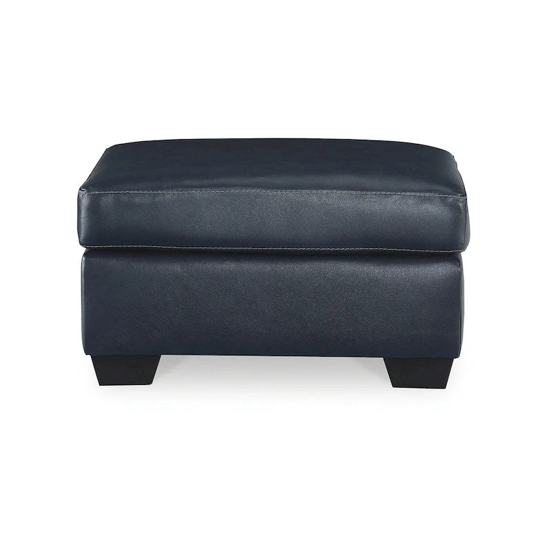 Dark Brown / Dark Blue Leather & Faux Leather Ottoman, 1-Seat