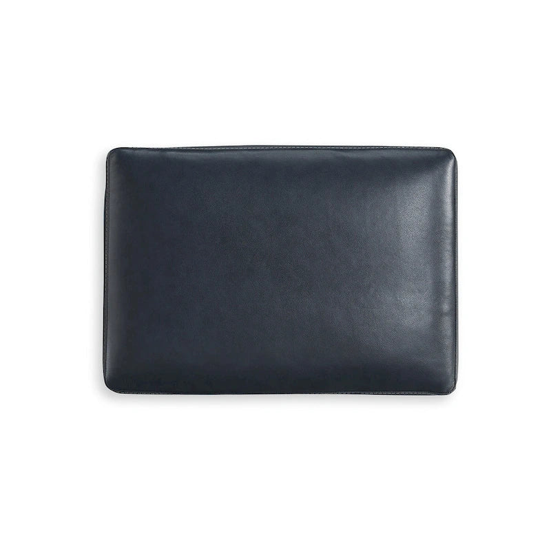 Dark Brown / Dark Blue Leather & Faux Leather Ottoman, 1-Seat