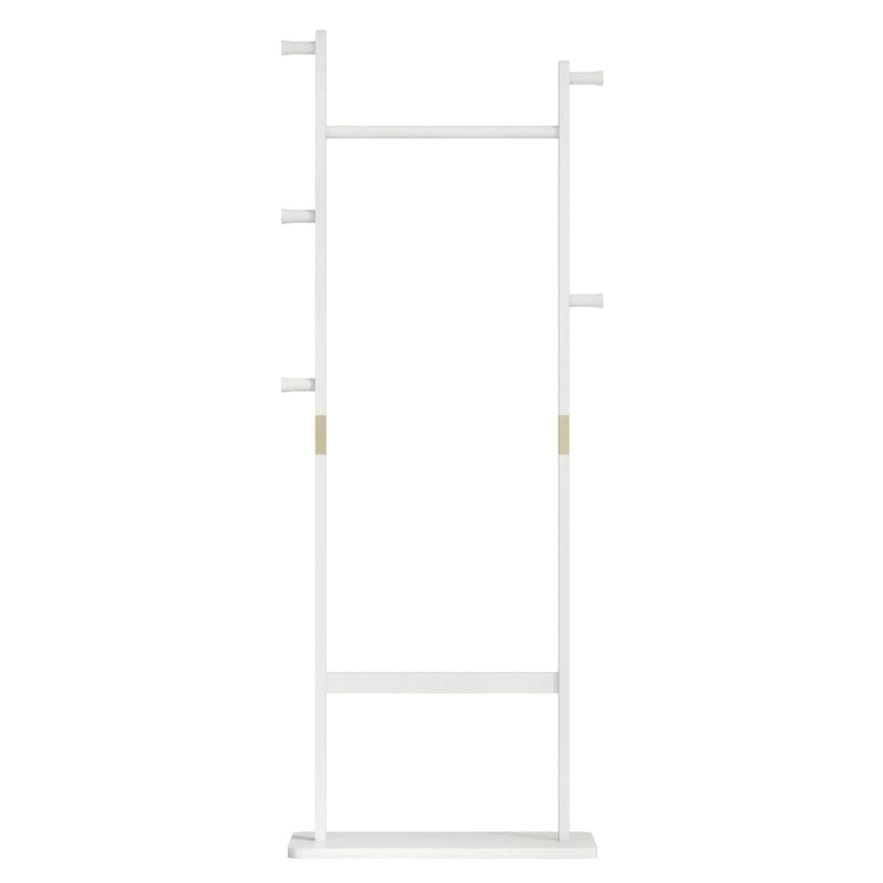 White Solid Wood Coat Rack, 5 Hooks, 1-Person