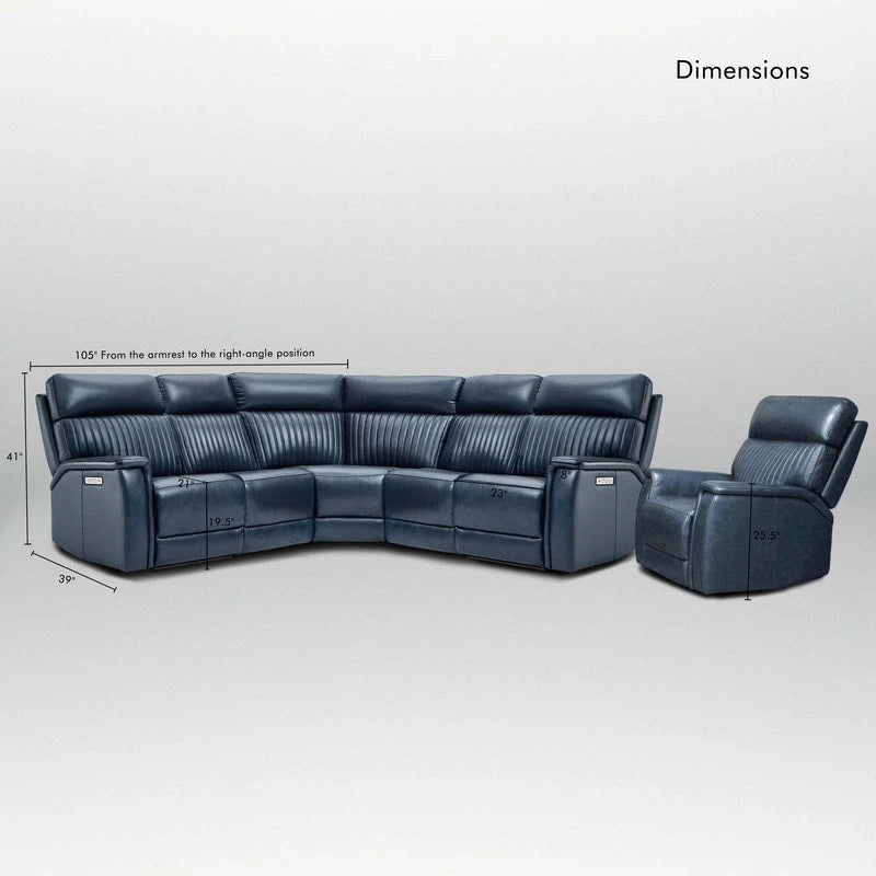Cream Genuine Leather Power Reclining Sectional Sofa Set, 7-Seat