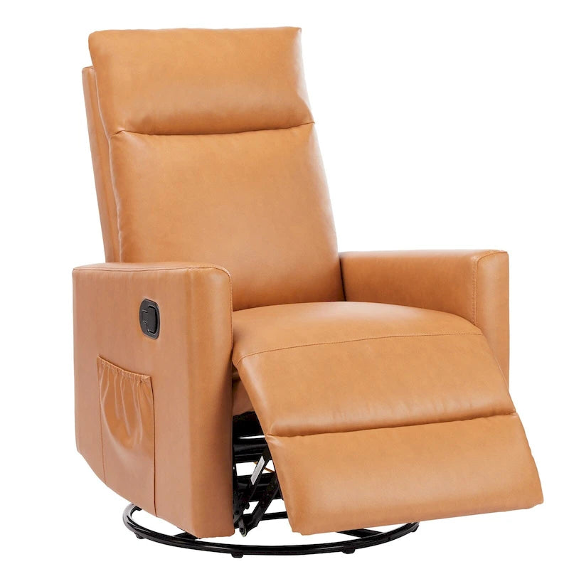 Brown Linen Swivel Recliner Chair with Footrest, Single Seat