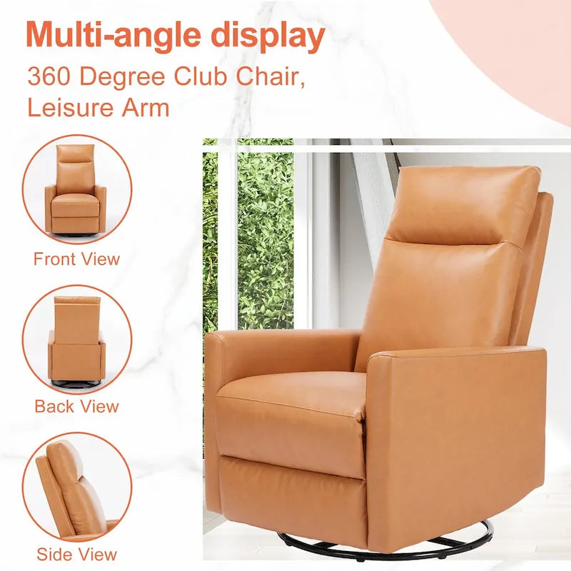 Brown Linen Swivel Recliner Chair with Footrest, Single Seat