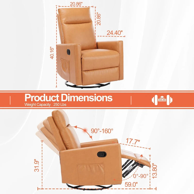 Brown Linen Swivel Recliner Chair with Footrest, Single Seat