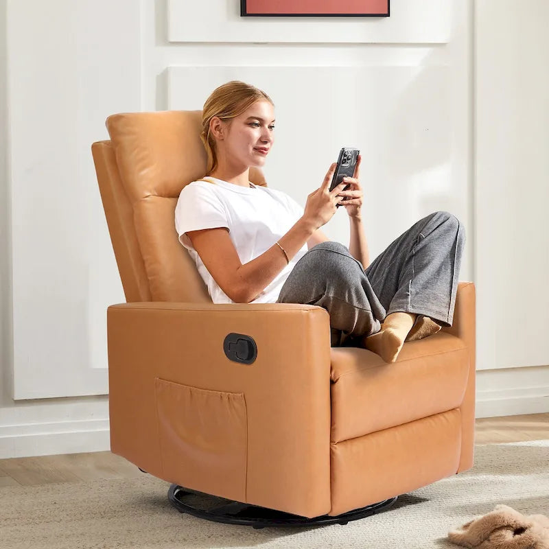 Brown Linen Swivel Recliner Chair with Footrest, Single Seat