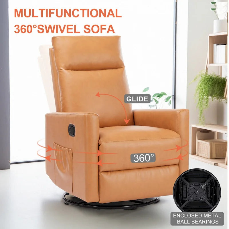Brown Linen Swivel Recliner Chair with Footrest, Single Seat