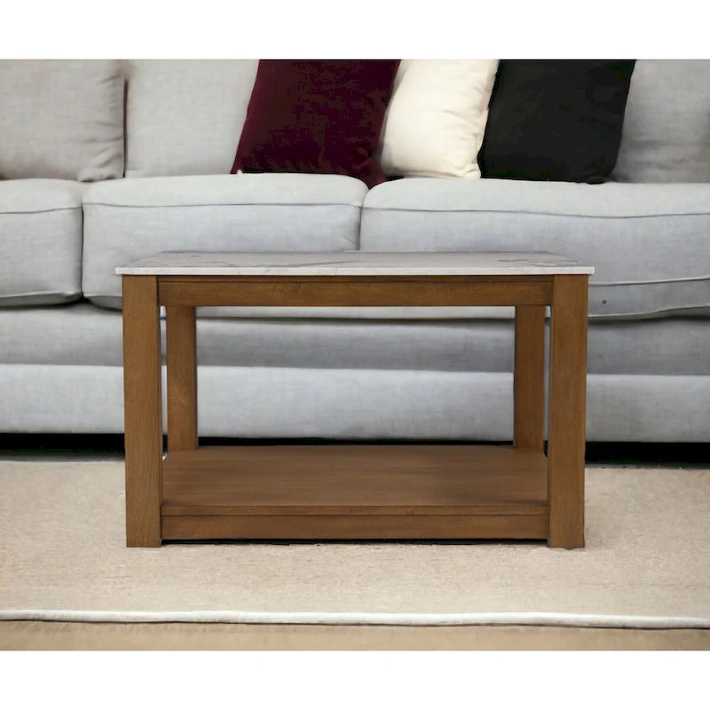Brown & White Square Coffee Table with Storage Shelf, Seats 1