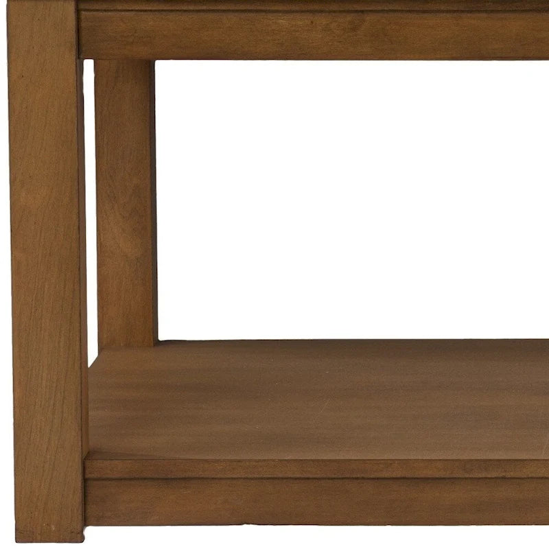 Brown & White Square Coffee Table with Storage Shelf, Seats 1