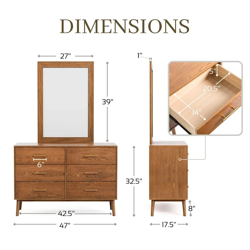 Walnut 4-Piece Bedroom Set, Mid-Century Style, King/Queen